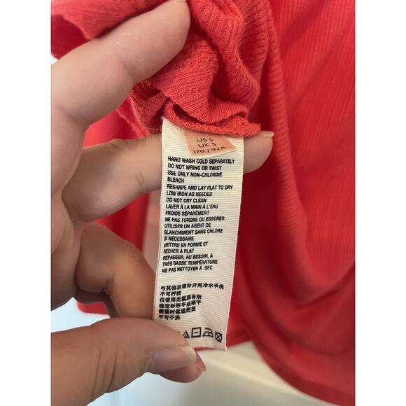 Free People Pink Lola Lace Floral V-Neck Sheer Coral Top Shirt Size Small - Picture 13 of 16